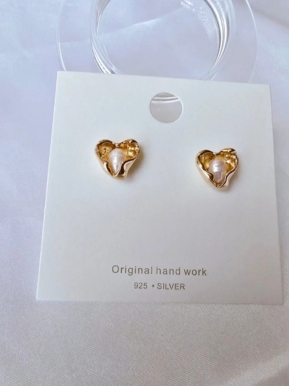 Gold-plated‎ Heart Freshwater Pearl Stud Earrings - Women Jewelry S925 Pin - NEW